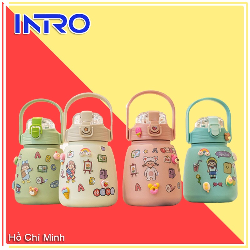 Bình nước bình giữ nhiệt bình giữ nhiệt cute có ống hút inox 304 không rỉ an toàn 1000ml ly giữ nhiệt có ống hú