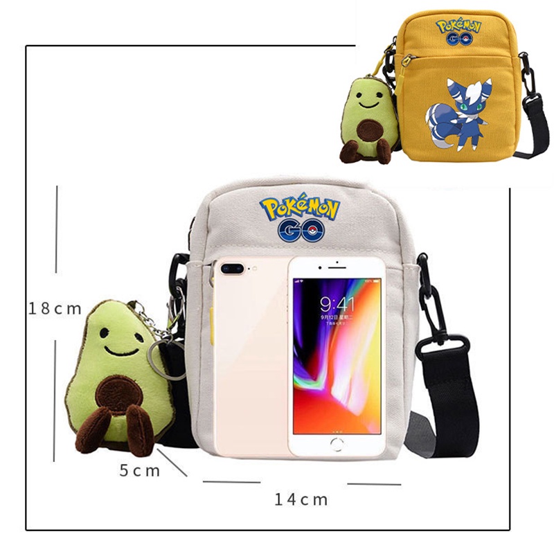 Túi Đeo Chéo Vuông Nhỏ In Hình Pikachu Pokemon Cho Nam Nữ