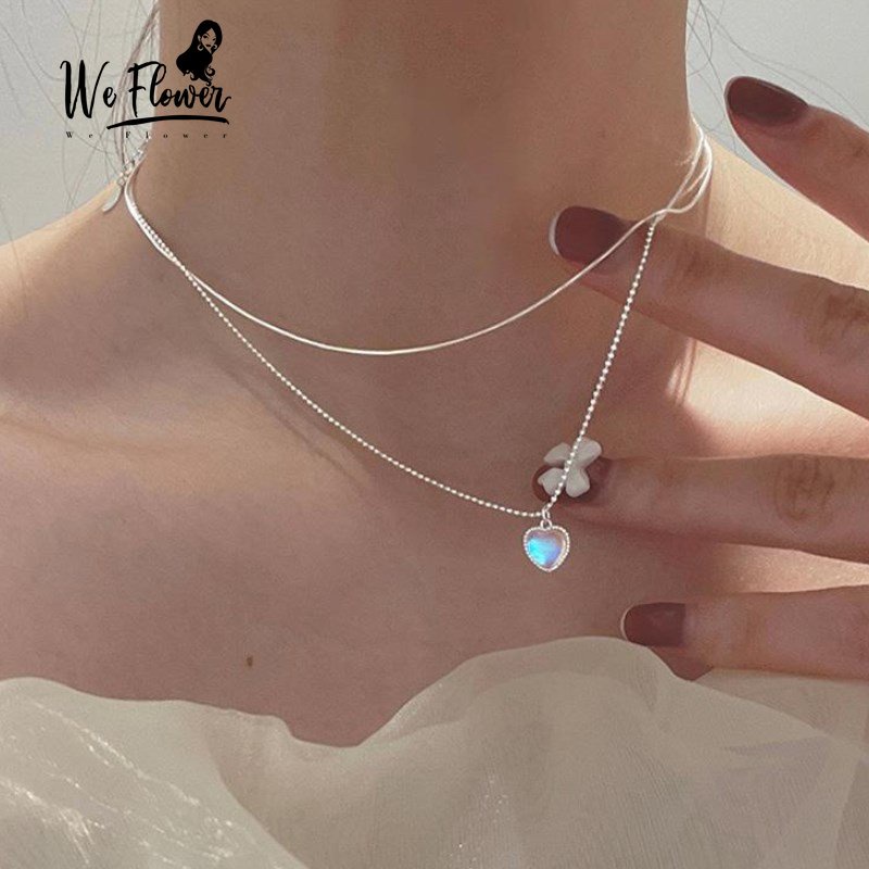 We Flower Vòng Cổ Choker Hai Lớp Đính Đá Opal Hình Trái Tim Phong Cách Châu Âu Cổ Điển Sang Trọng Dành Cho Nữ