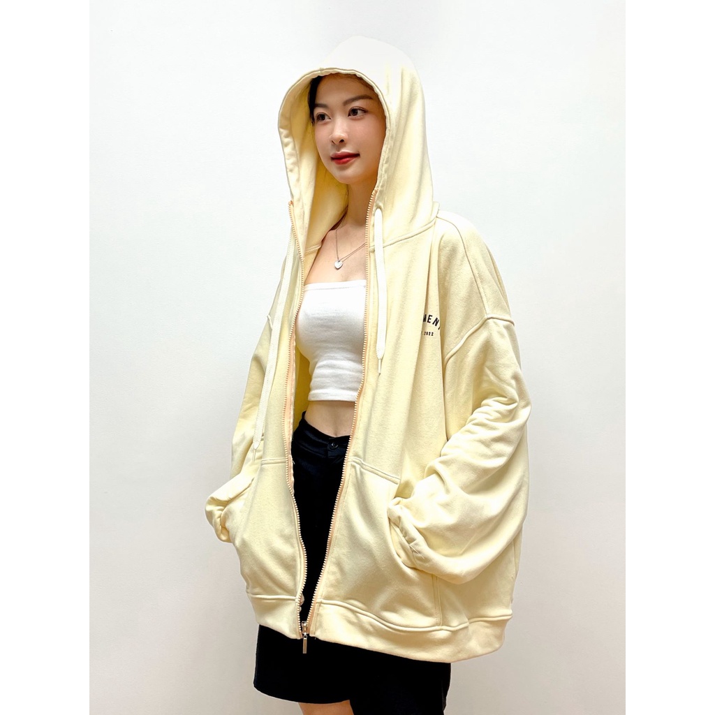 Áo khoác Hoodie zip Moment có nón vải chân cua cao cấp form rộng unisex nam nữ – Célia