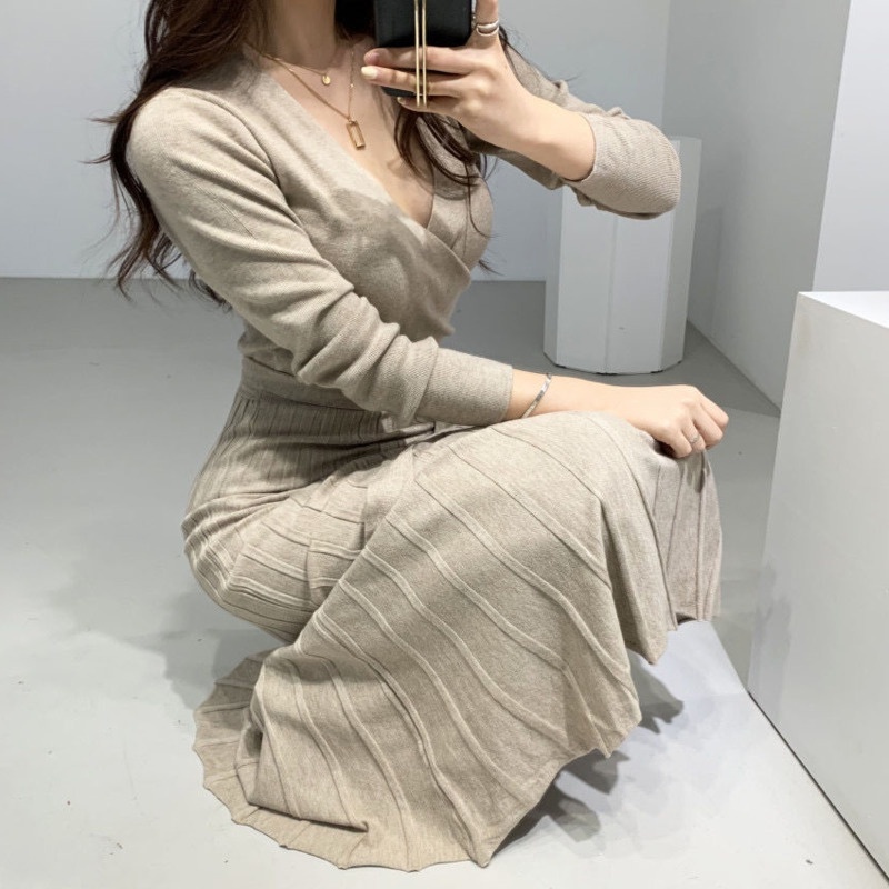 Chân Váy Dệt Kim Xếp Ly Lưng Cao Dáng Ôm Cá Tính Thời Trang