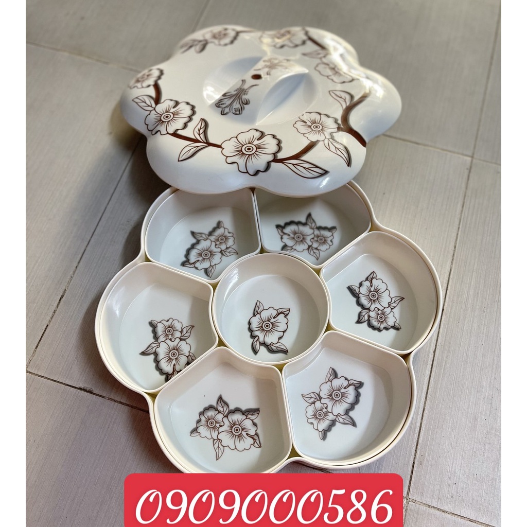 Khay mứt, khay bánh kẹo hình bông mai 6 cánh (7 ngăn) loại đại 35cm