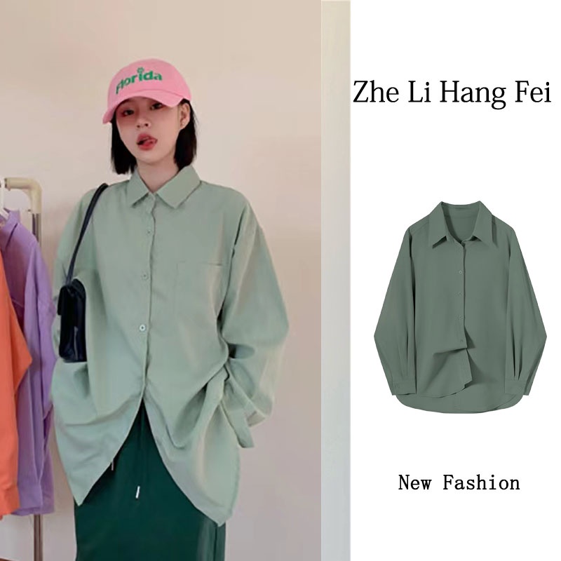 Áo sơ mi ZHELIHANGFEI tay dài màu sắc thanh lịch dễ phối đồ cho nữ