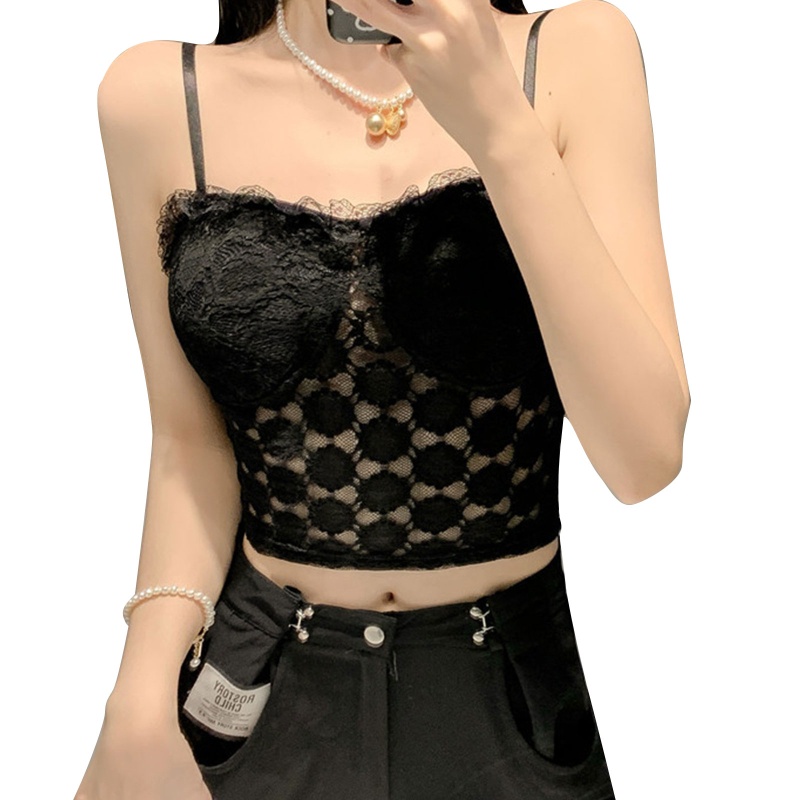 Oneri Áo Lót Ren Lưới Croptop Hai Dây Có Đệm Ngực Gợi Cảm Cho Nữ