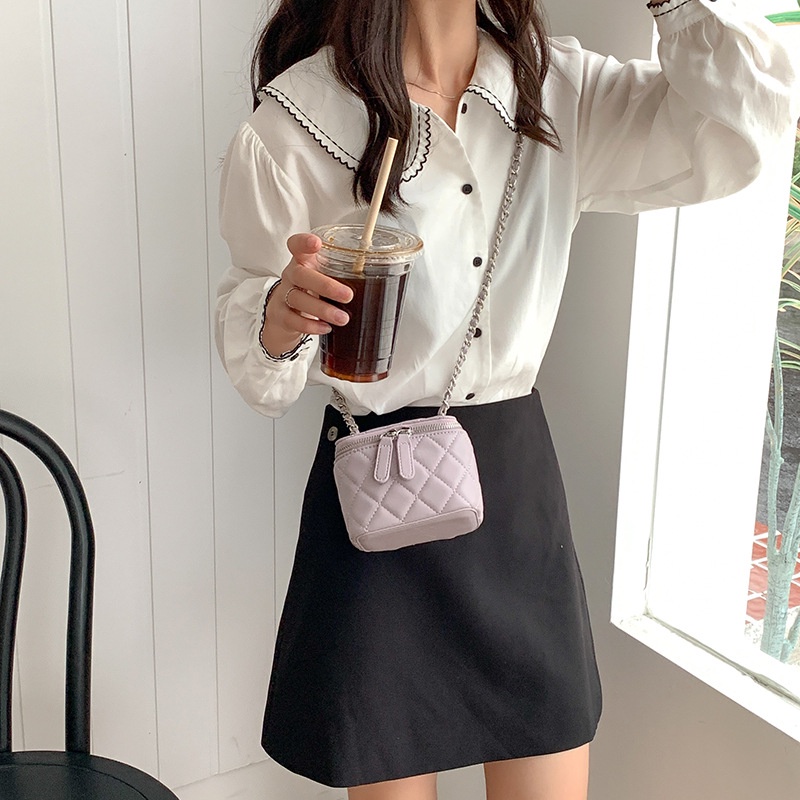 IELGY Túi Xách bucket mini Hình Thoi Phối Dây Xích Thời Trang Cho Nữ