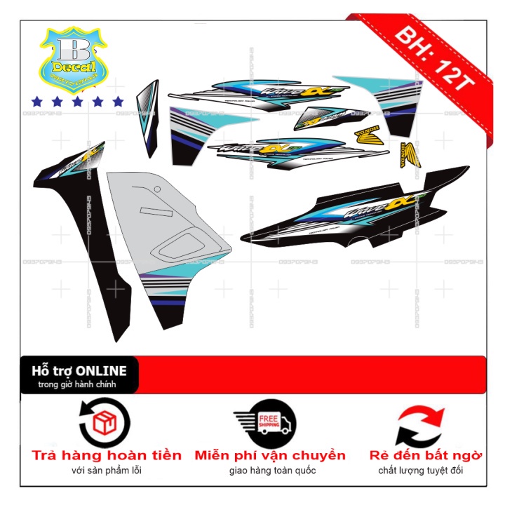 DECAL PVC 5 LỚP CHẤT LƯỢNG CAO Tem rời wave a 2017 xanh đen