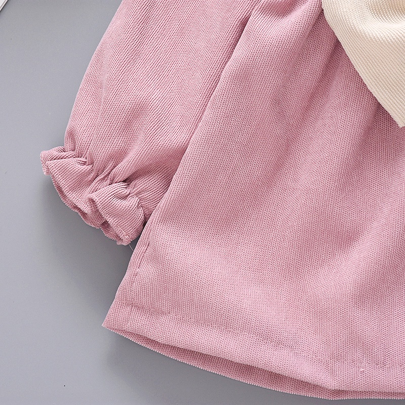 Đầm Nhung Tay Dài Đính Nơ To Dễ Thương Thời Trang Mùa Đông Cho Bé Gái Y5Y6 0-2 Tuổi