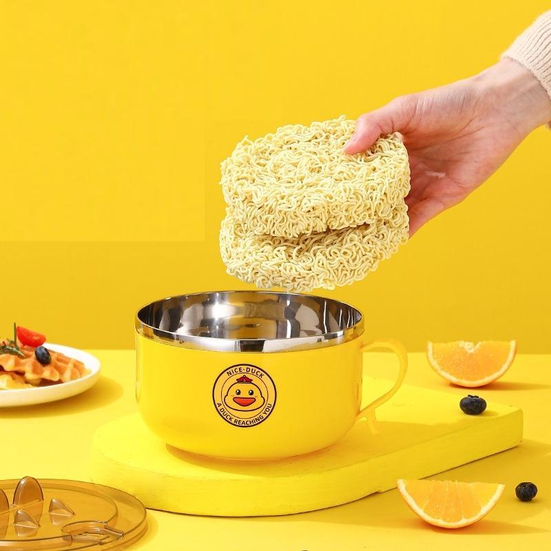 Tô Đựng Mì Cháo Cơm VỊT VÀNG Giữ Nóng Inox 304 Tô khuấy Bột Ăn Dặm Cho Bé