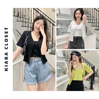 Set áo croptop 2 dây kèm áo khoác ngoài tay dài Kiara Closet