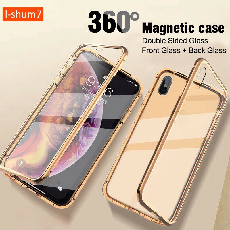Ốp Điện Thoại Kính Cường Lực Phối Khung Kim Loại Từ Tính Dành Cho iPhone 14 13 12 11 Pro X XR XS MAX 8 7 6 6s Plus