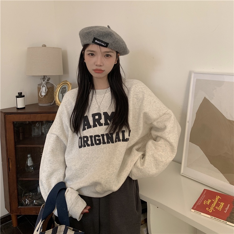 Áo Sweater Nữ Tay Dài Dáng Rộng In Chữ Phong Cách Hàn Quốc