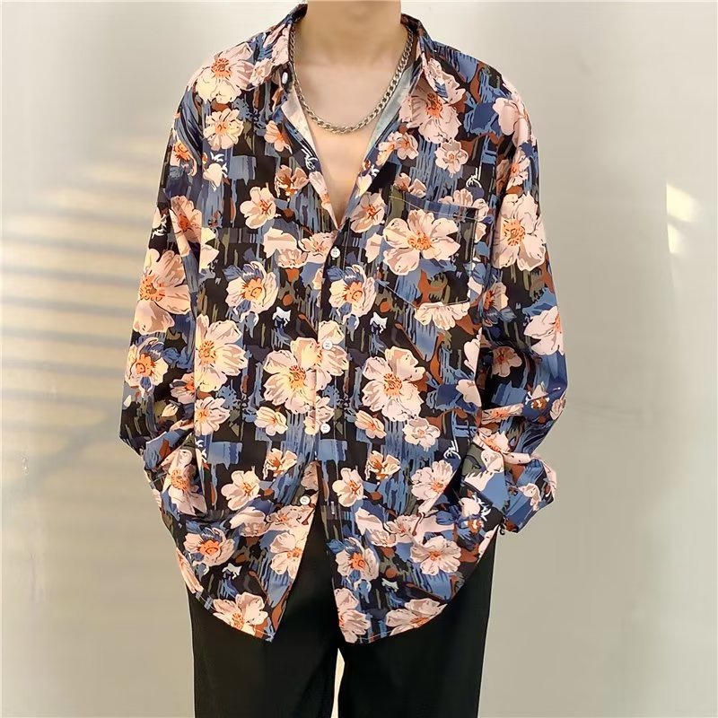 Áo Sơ Mi Nam Tay Dài Dáng Rộng In Họa Tiết Hoa Phong Cách Hàn Quốc Thời Trang Mùa Thu 2022
