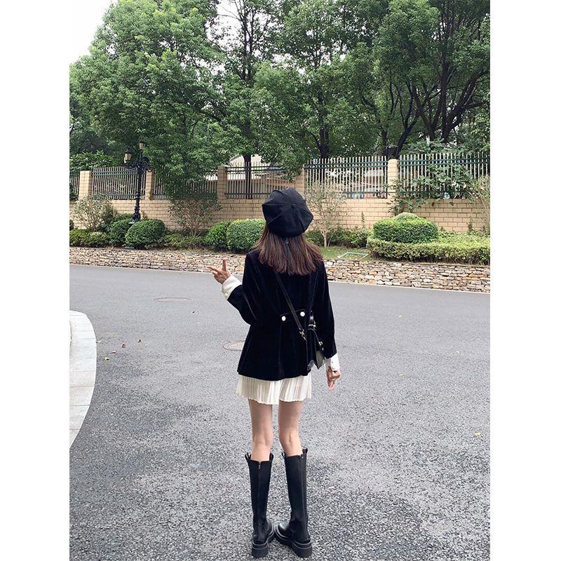 Bộ Áo Khoác cardigan + Chân Váy Xếp Ly Màu Đen Thời Trang Mùa Thu Cho Nữ