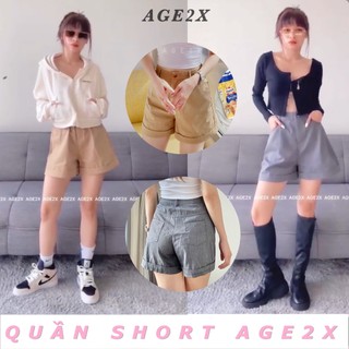 Quần short nữ ống rộng siêu hack dáng, chính hãng AGE2X, lưng cao, sau có thun co giãn, chất kaki cotton siêu mềm mát