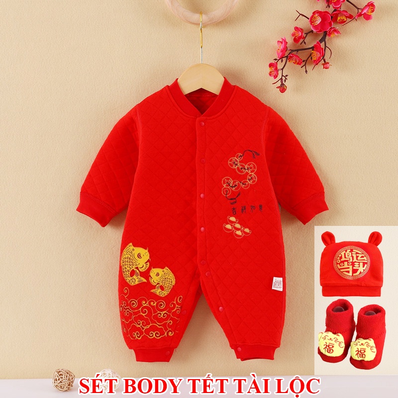 Set body tết dài tay trần bông Quảng Châu Body diện tết tết tài lộc cho bé SLTB07