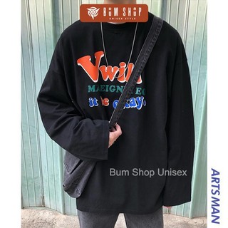 Áo Thun Nam Tay Dài Unisex Form Rộng  - TTD27 Vwill - Chất Cotton Mềm Mát - Oversize < 75kg - Tay Áo Rộng Thoải Mái