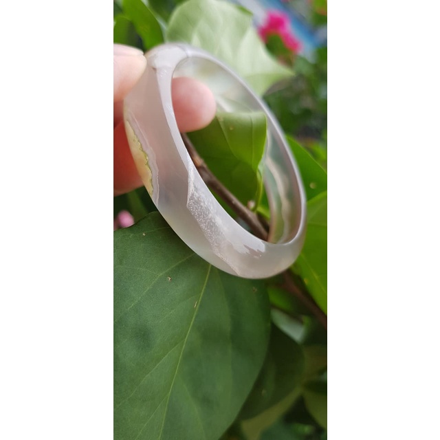 💎💗💎Vòng tay phong thuỷ Nữ Bản Hẹ Mã Não Trắng trong vân hoa đẹp Vòng màu trắng trong Ni 50mm x C12mm mệnh Kim thuỷ 850k