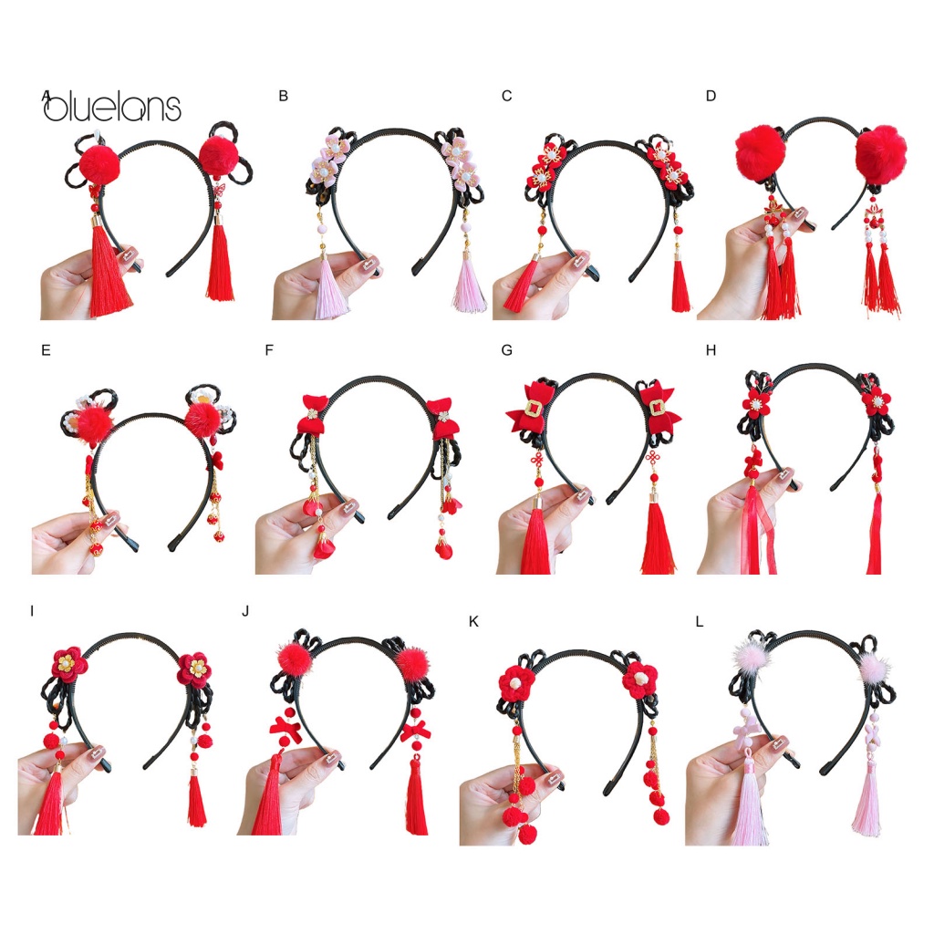 Băng Đô Cài Tóc Đính Nơ Tua Rua Phong Cách Trung Hoa Cho Bé Gái