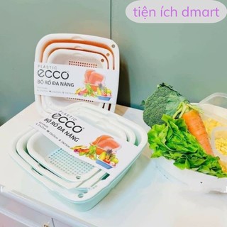 bộ rổ 6 món eccox nhựa cao cấp, rổ nhựa đựng đồ đa năng 3 rổ kèm 3 chậu