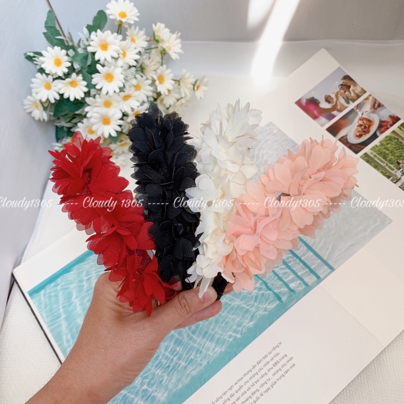 Cài tóc/Bờm tóc hoa voan mini full viền dễ thương