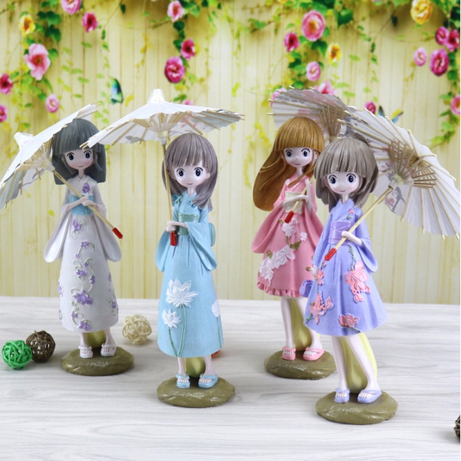 Tượng trang trí để bàn hình cô gái Nhật Bản cầm dù mặc kimono - Đồ trang trí bàn size To.Búp bê Nhật BảnTượng thiếu nữ