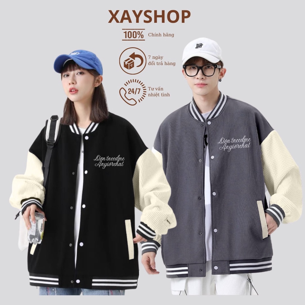 Áo khoác bomber unisex XayShop , áo varsity jacket D nam nữ 2 lớp phong cách hàn quốc