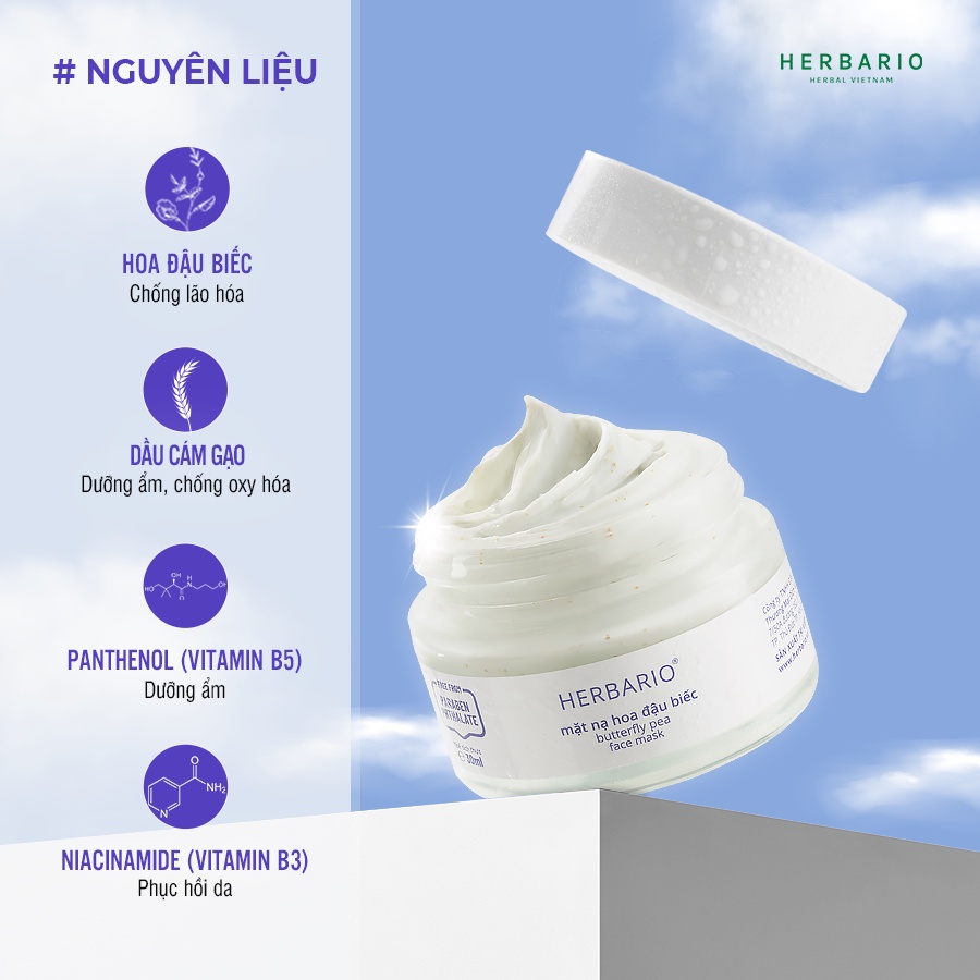 Combo Serum hoa đậu biếc herbario 30ml + Mặt Nạ hoa đậu biếc herbario 30ml phục hồi và trẻ hóa làn da