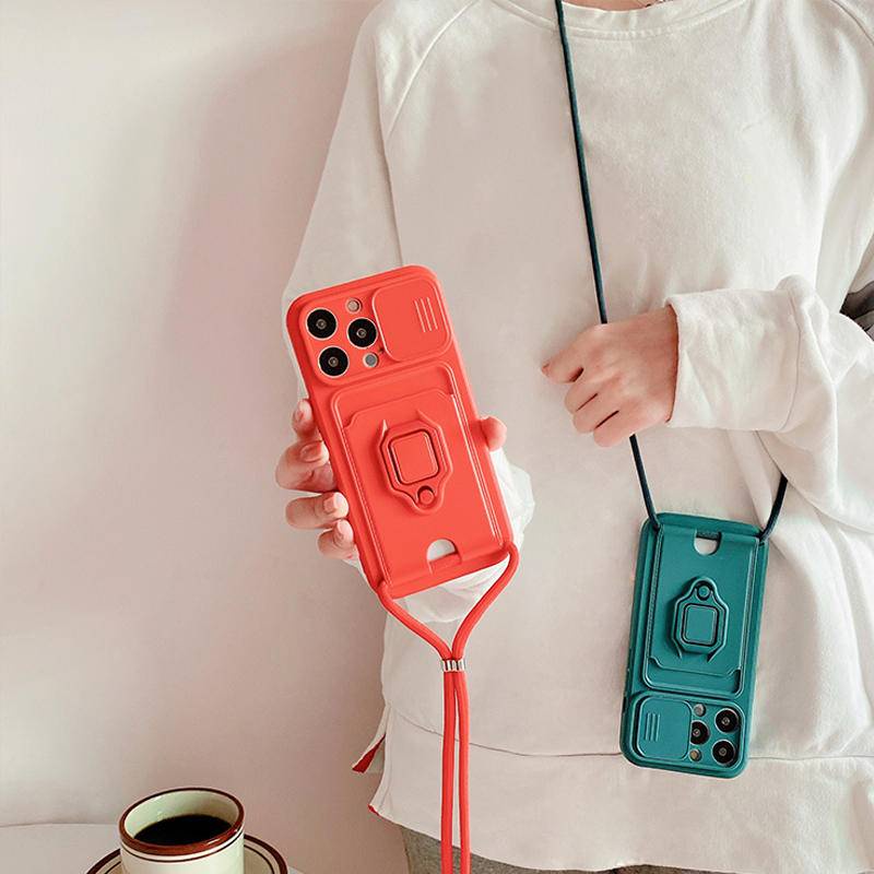 Ốp Điện Thoại Silicon Kèm Ví Đựng Thẻ Và Dây Đeo Sang Trọng Cho iphone 14 13 12 11 Pro Max Plus