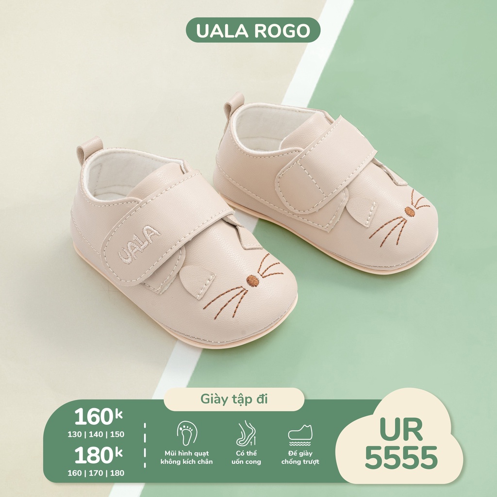 Giầy Tập Đi UalaRogo Cho Bé Gái Khoá Dán Đế Cao Su Non hình thỏ, mèo dễ thương