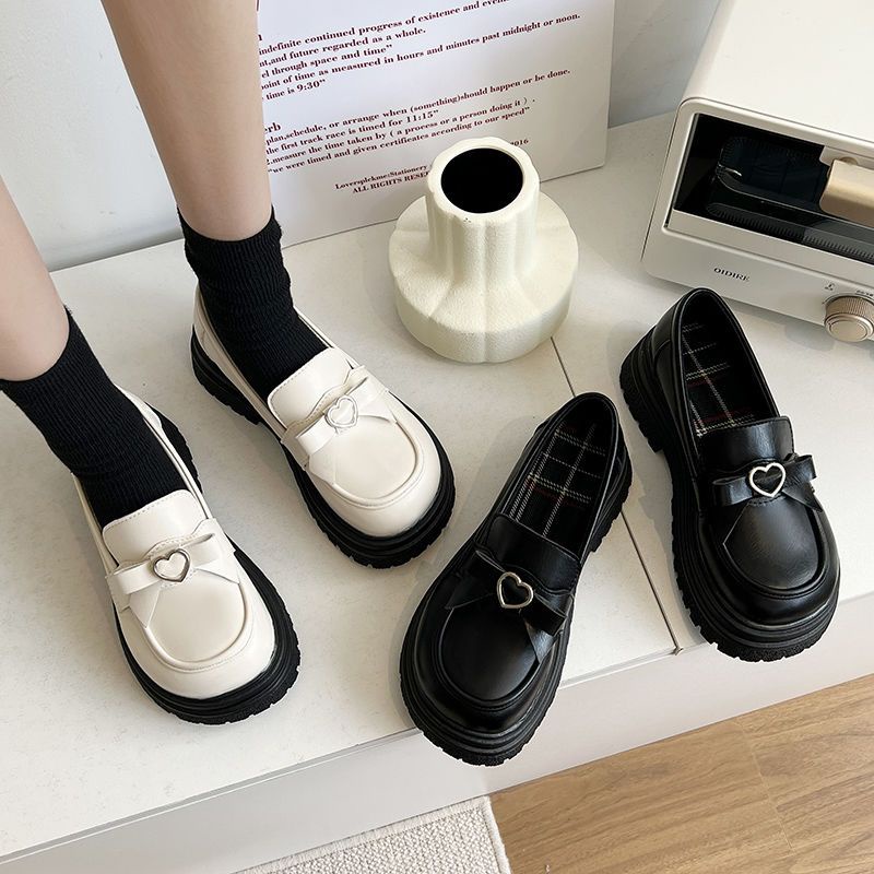 Giày Lười Da Đế Dày Đính Nơ Phong Cách Nhật Bản