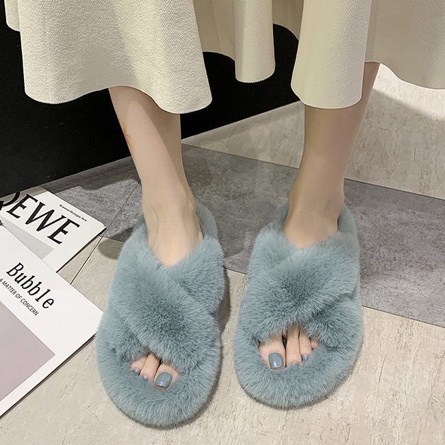 Dép Lông Quai Chéo Phong Cách Hàn Quốc Thời Trang Thu Đông Cho Nữ J19 2021