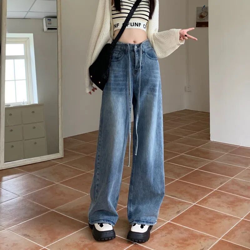 Quần jean bò ống rộng suông xuông nữ jeans cạp cao phong cách Hàn Quốc sành điệu style