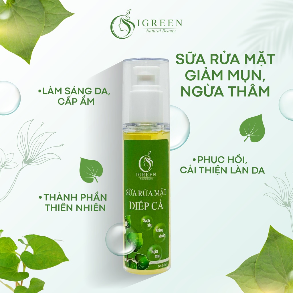 SỮA RỬA MẶT DIẾP CÁ IGREEN HỖ TRỢ GIẢM MỤN DẠNG GEL - SỮA RỬA MẶT THIÊN NHIÊN KHÔNG KÍCH ỨNG
