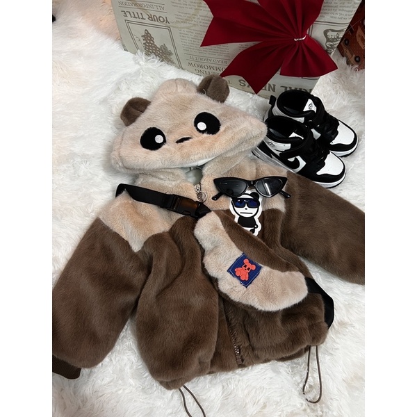Áo khoác lông lót nhung 2 chi tiết kèm túi đeo chéo cho bé trai , bé gái ( 10-20kg)
