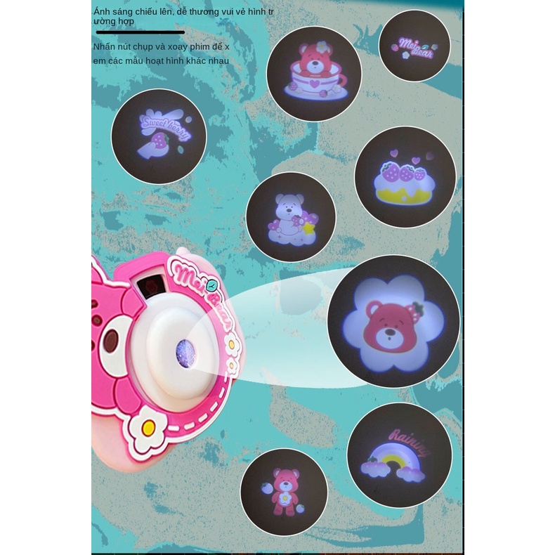 Móc Khóa Hoạt Hình Chú Gấu Và Máy Chiếu Dâu Tây Bằng Epoxy Tinh Tế