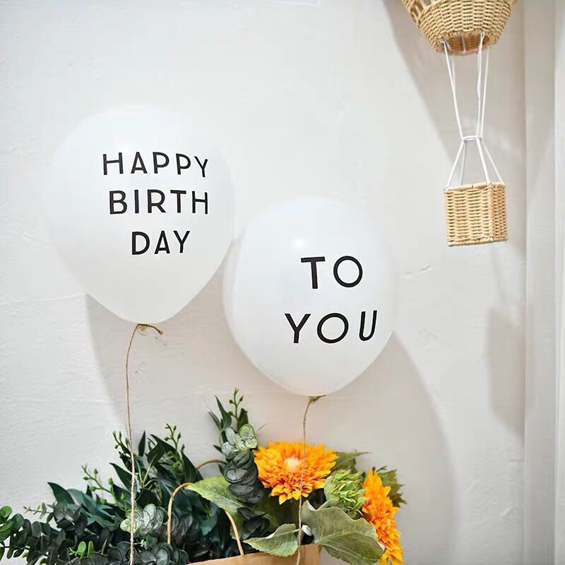 Combo 2 quả Bóng trắng in chữ happy birthday và to you trang trí sinh nhật phong cách Hàn Quốc