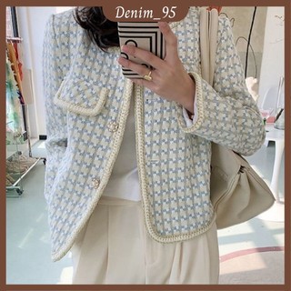 Áo khoác dạ Tweed xanh nhạt Hàn Quốc