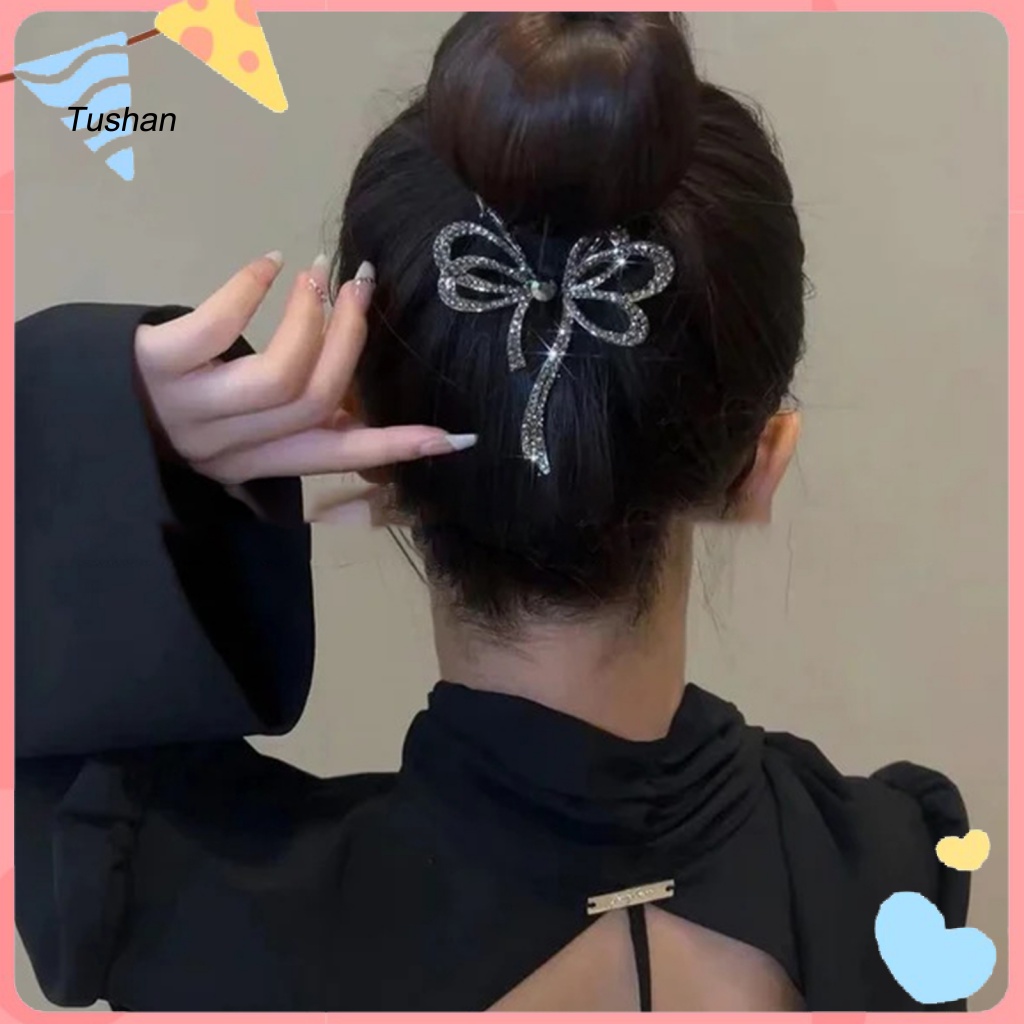 Kẹp Tóc Nơ Đính Đá Lấp Lánh Chống Trượt / Mòn