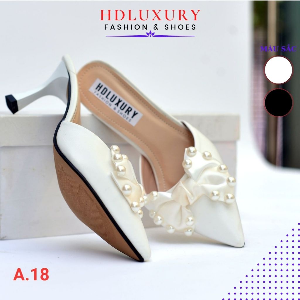 Guốc cao gót 5 phân mũi nhọn HDLUXURY bít mũi ngọc trai A 18