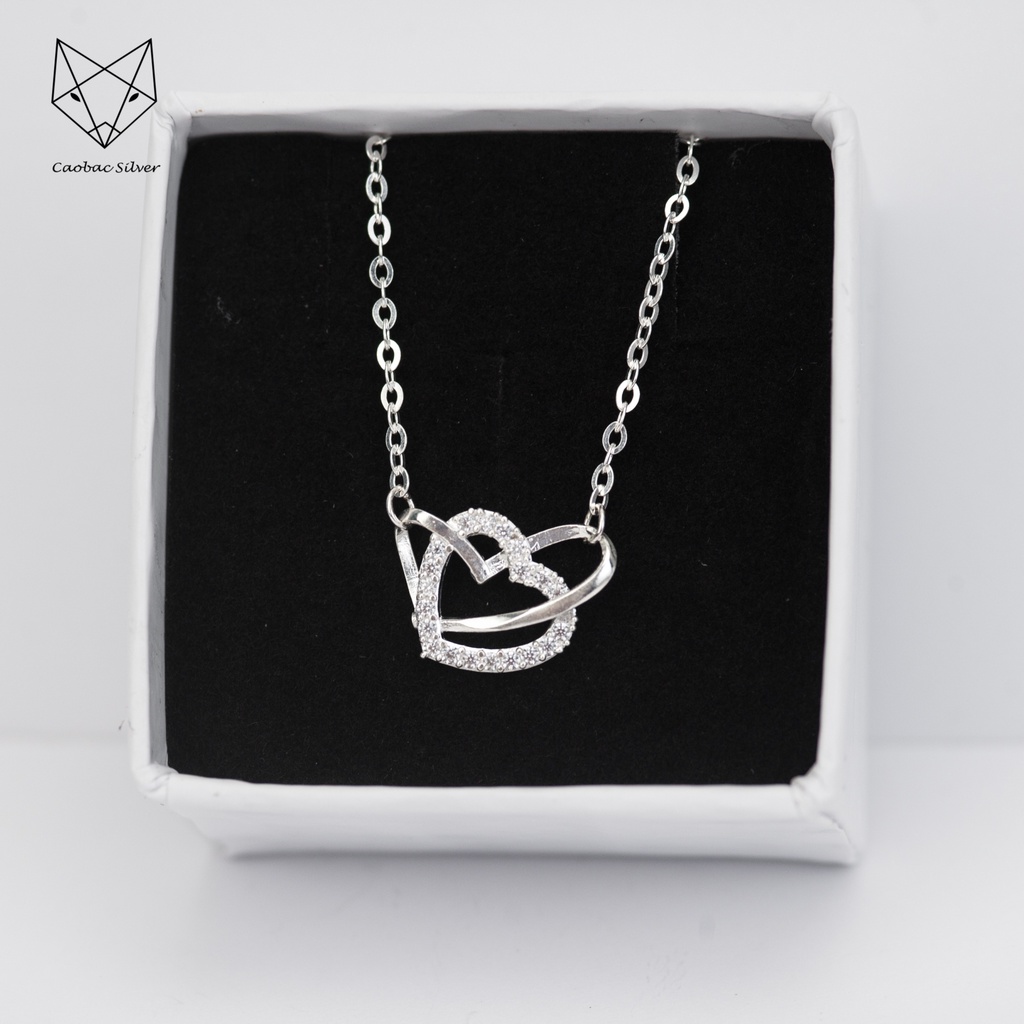 Dây Chuyền Bạc Ta Cao Cấp CaoBac Silver Tim Trơn Tim Đá Lồng Lấp Lánh Dễ Thương Nhẹ Nhàng, Thanh Lịch Cho Bạn Gái