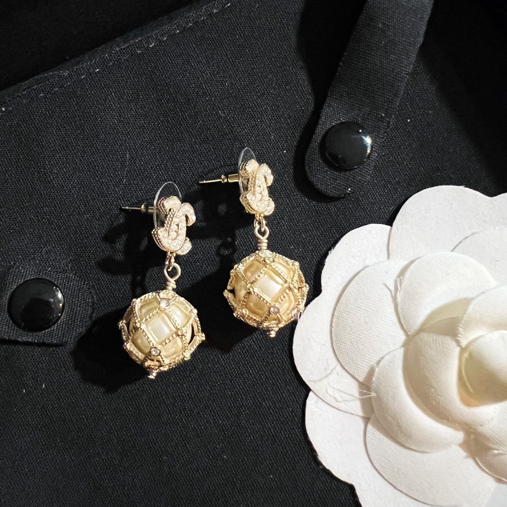 Bông Tai Mạ Bạc 925 Hình Chữ C Đính Ngọc Trai Thời Trang