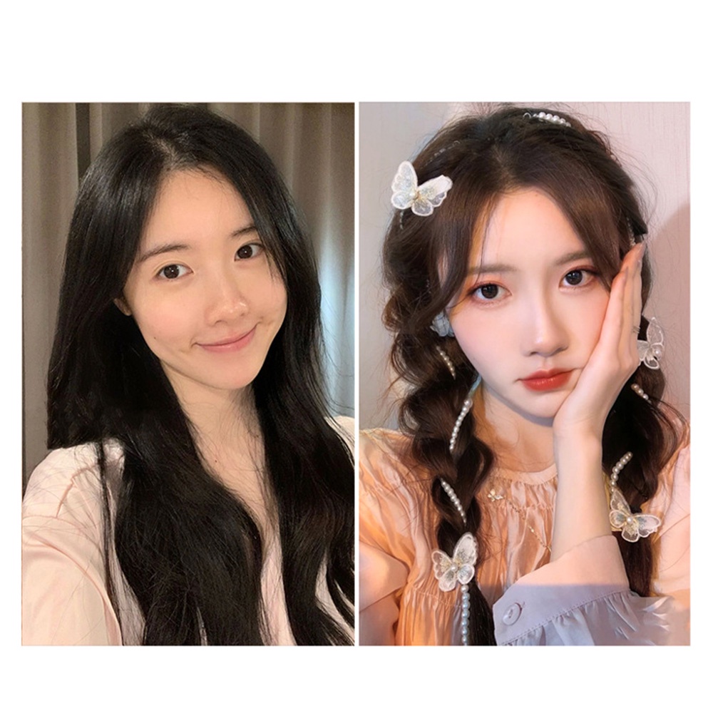 Tóc Giả Thắt Bím Đuôi Ngựa Bằng Sợi Xương Cá Đính Ngọc Trai Phong Cách Ngọ