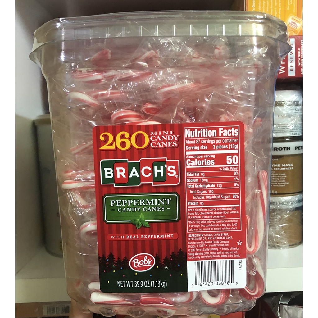 Kẹo Cây Gậy Giáng Sinh Bạc Hà Mini Brachs Peppermint Candy Canes - Mỹ