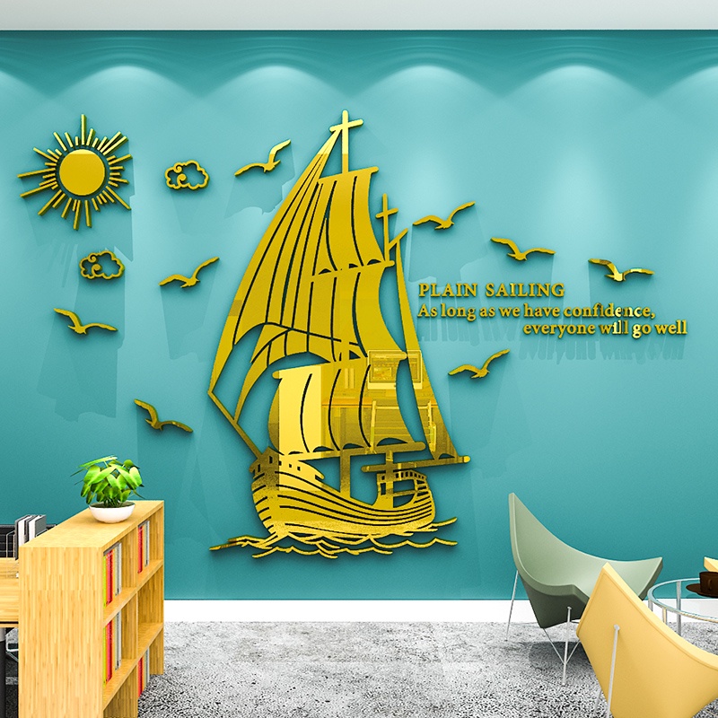Miếng Dán Tường 3D Bằng Acrylic Chống Thấm Nước Hình Thuyền Buồm Độc Đáo Trang Trí Nhà Cửa / Văn Phòng