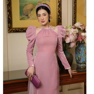 Áo dài nhung mặc tết tay bồng cổ yếm cho các nàng