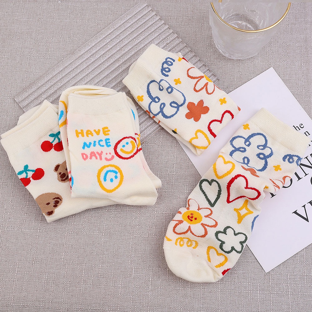 Vớ Cotton Cổ Cao Thoáng Khí In Họa Tiết Hoạt Hình Phong Cách Nhật Bản Dễ Thương Thời Trang Cho Nữ