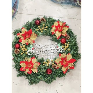 Vòng nguyệt quế treo cửa trang trí noel tặng đèn 30cm