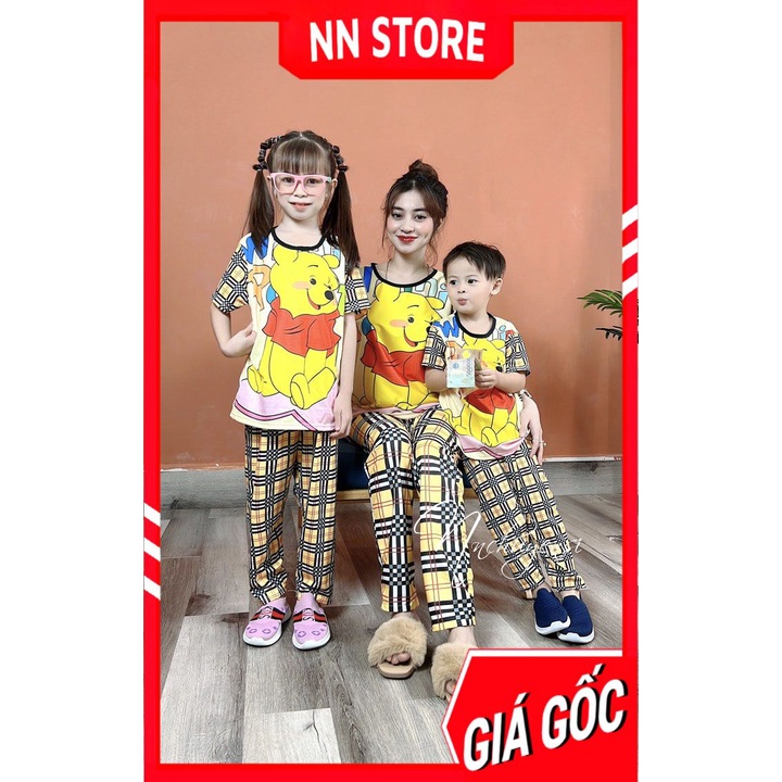 Đồ bộ thun quần DÀI cho mẹ và bé size đến 70kg chất thun mềm mát in gấu chuột hoạt hình dễ thương DBRBQDTN FULL SIZE