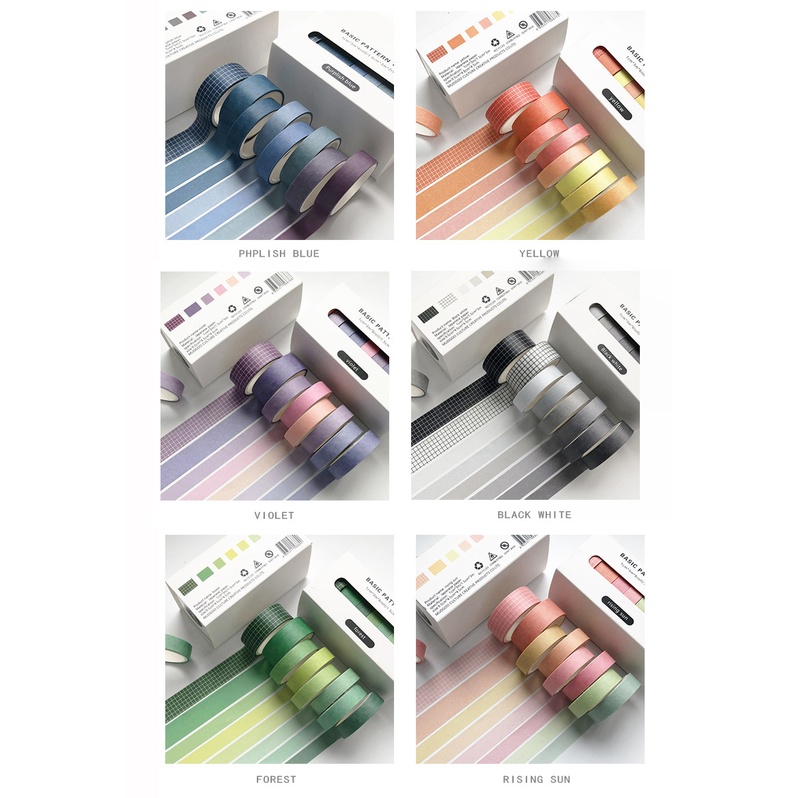 Set 8 Cuộn Băng Keo Washi Màu Sắc Trơn Dùng Để Trang Trí DIY
