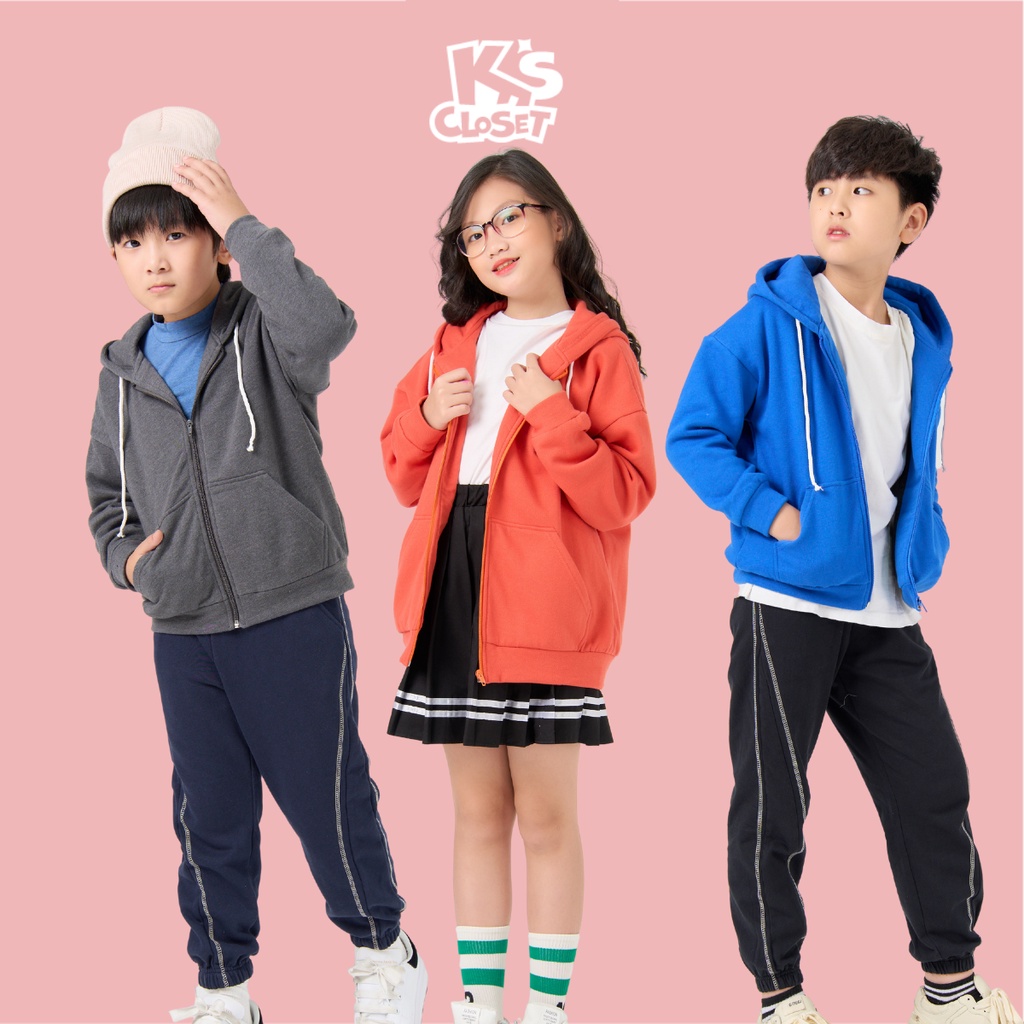 Áo Hoodie kéo khóa trẻ em K'S CLOSET có mũ và túi trước dành cho bé 2-14 tuổi KT208ONF / KT133TWF TM